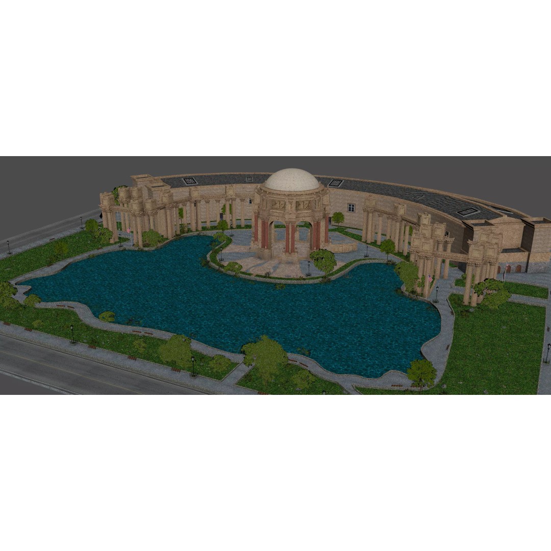 Palace of Fine Arts 3D Model – Classic Landmark, FBX, Blender, Game Ready - View 13