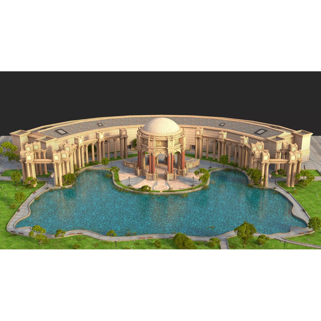 Palace of Fine Arts 3D Model – Classic Landmark, FBX, Blender, Game Ready - View 3