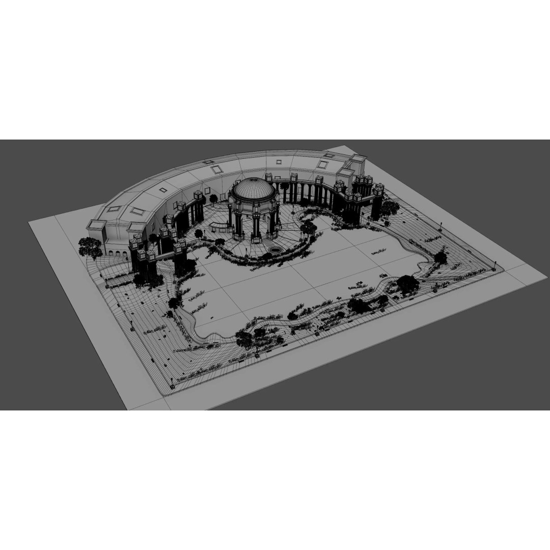Palace of Fine Arts 3D Model – Classic Landmark, FBX, Blender, Game Ready - View 7