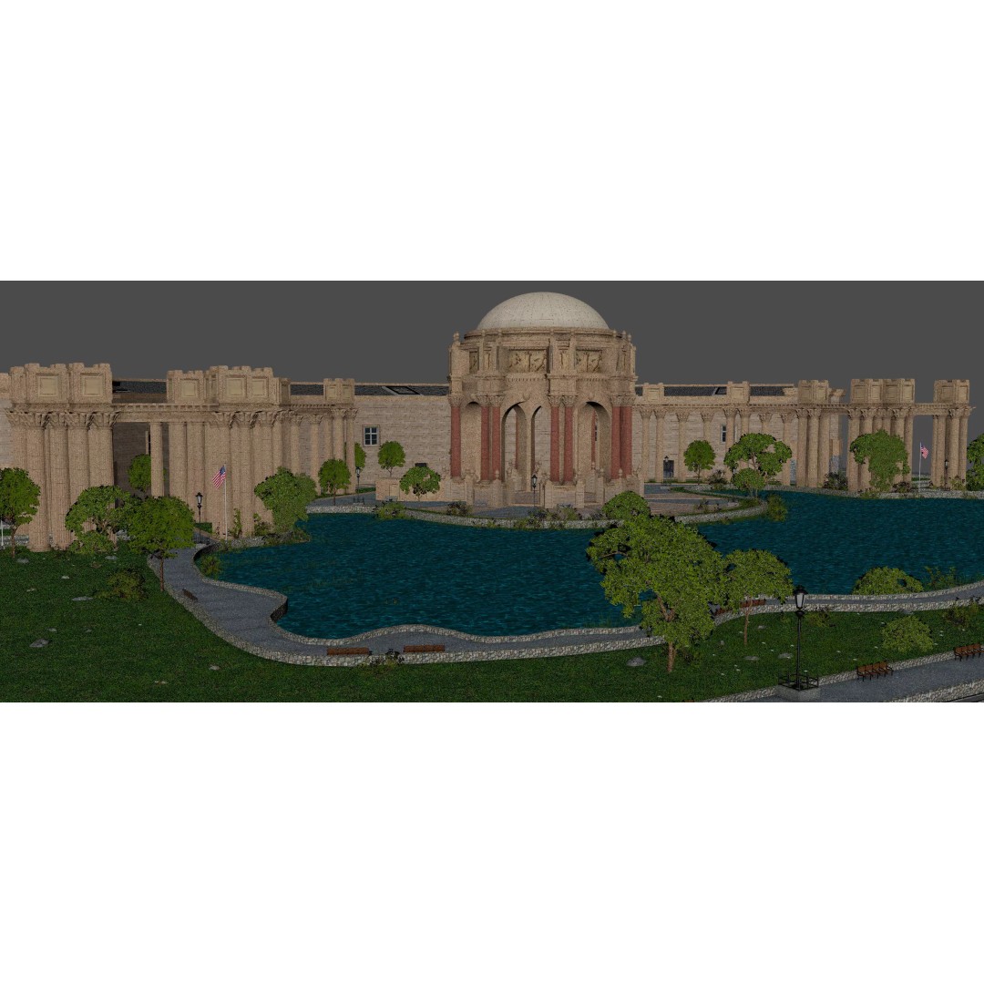 Palace of Fine Arts 3D Model – Classic Landmark, FBX, Blender, Game Ready - View 8