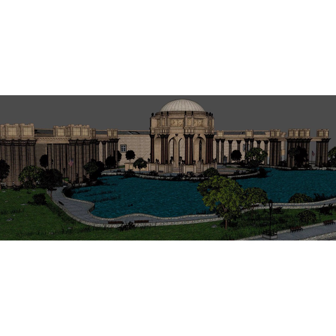 Palace of Fine Arts 3D Model – Classic Landmark, FBX, Blender, Game Ready - View 9