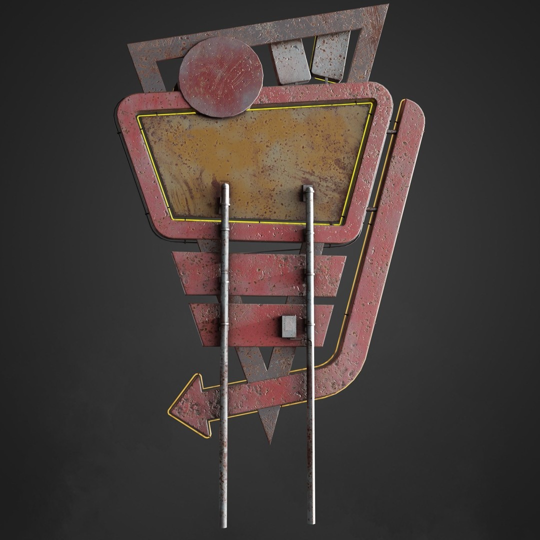 Car Cinema Billboard 3D Model – Retro Neon Sign, Low Poly PBR - View 10