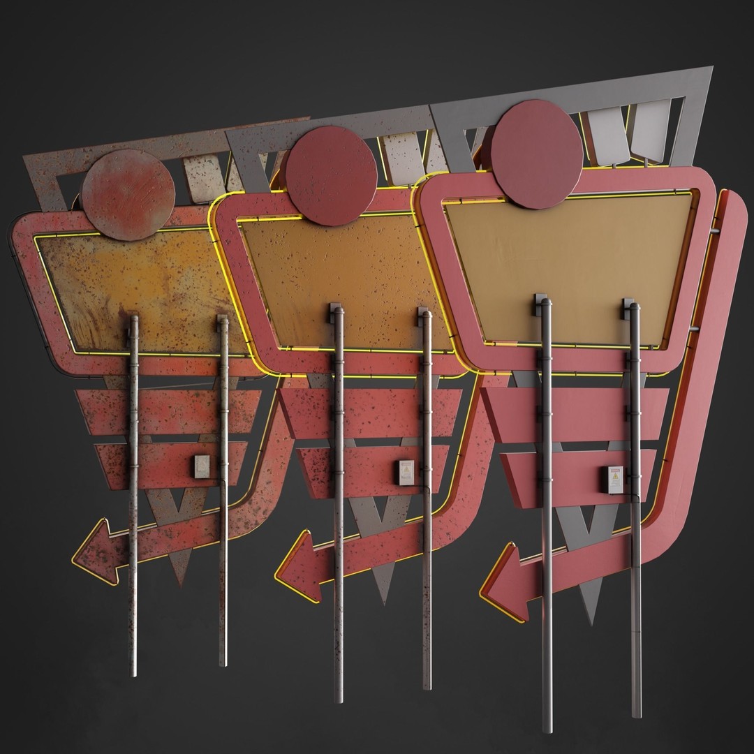 Car Cinema Billboard 3D Model – Retro Neon Sign, Low Poly PBR - View 3