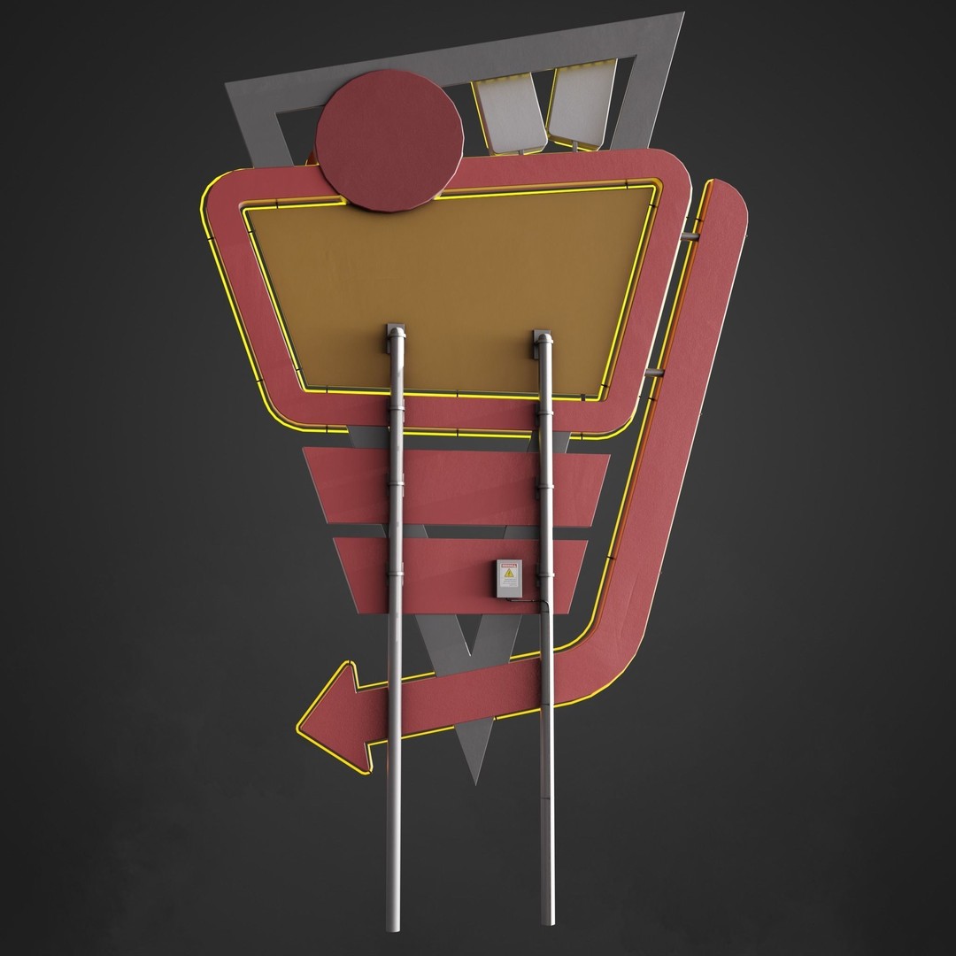 Car Cinema Billboard 3D Model – Retro Neon Sign, Low Poly PBR - View 6
