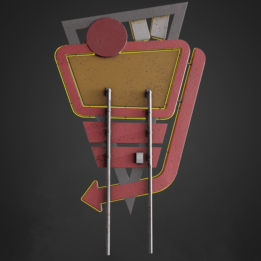 Car Cinema Billboard 3D Model – Retro Neon Sign, Low Poly PBR - View 8
