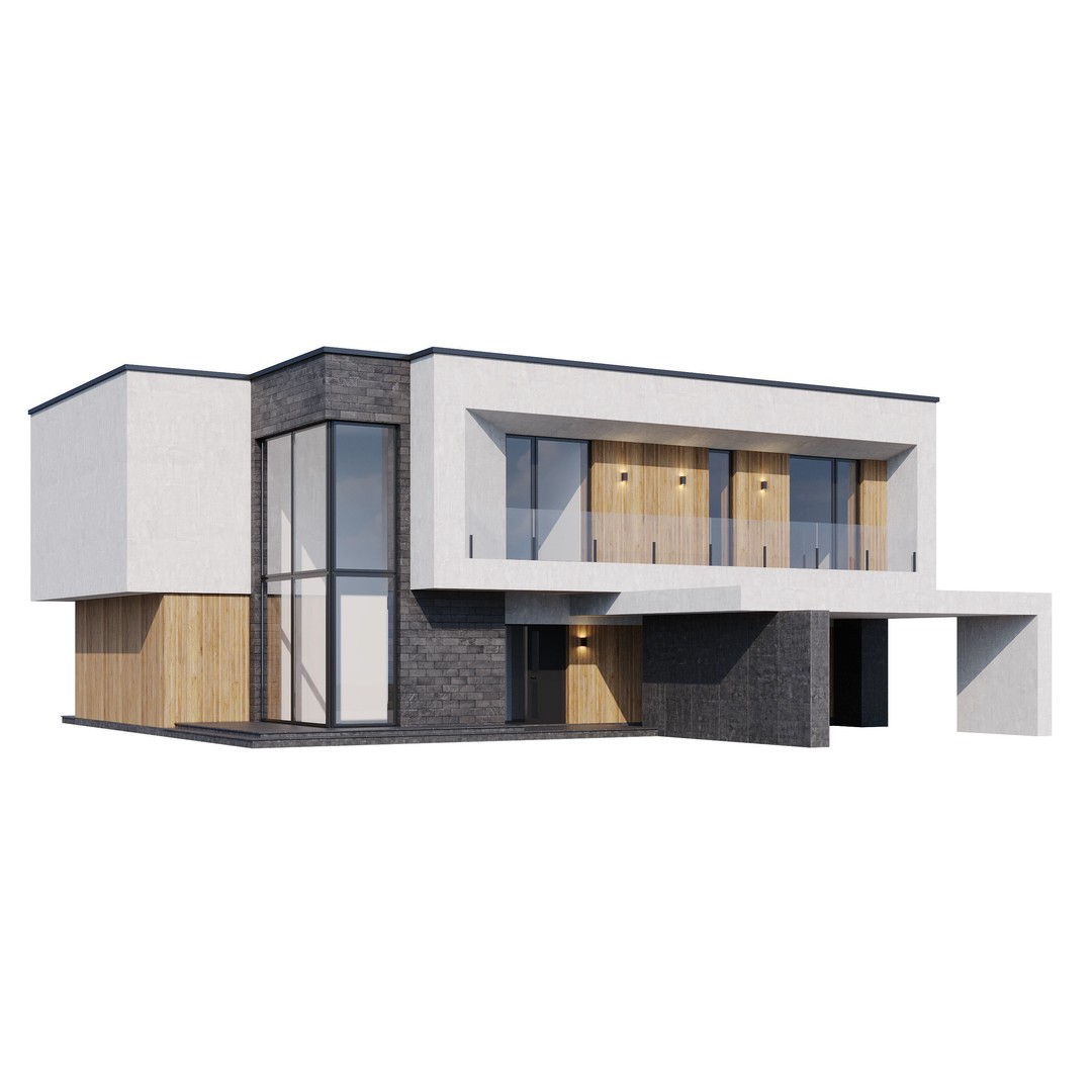 Modern House 3D Model – Contemporary Mansion with PBR Textures, FBX - View 10