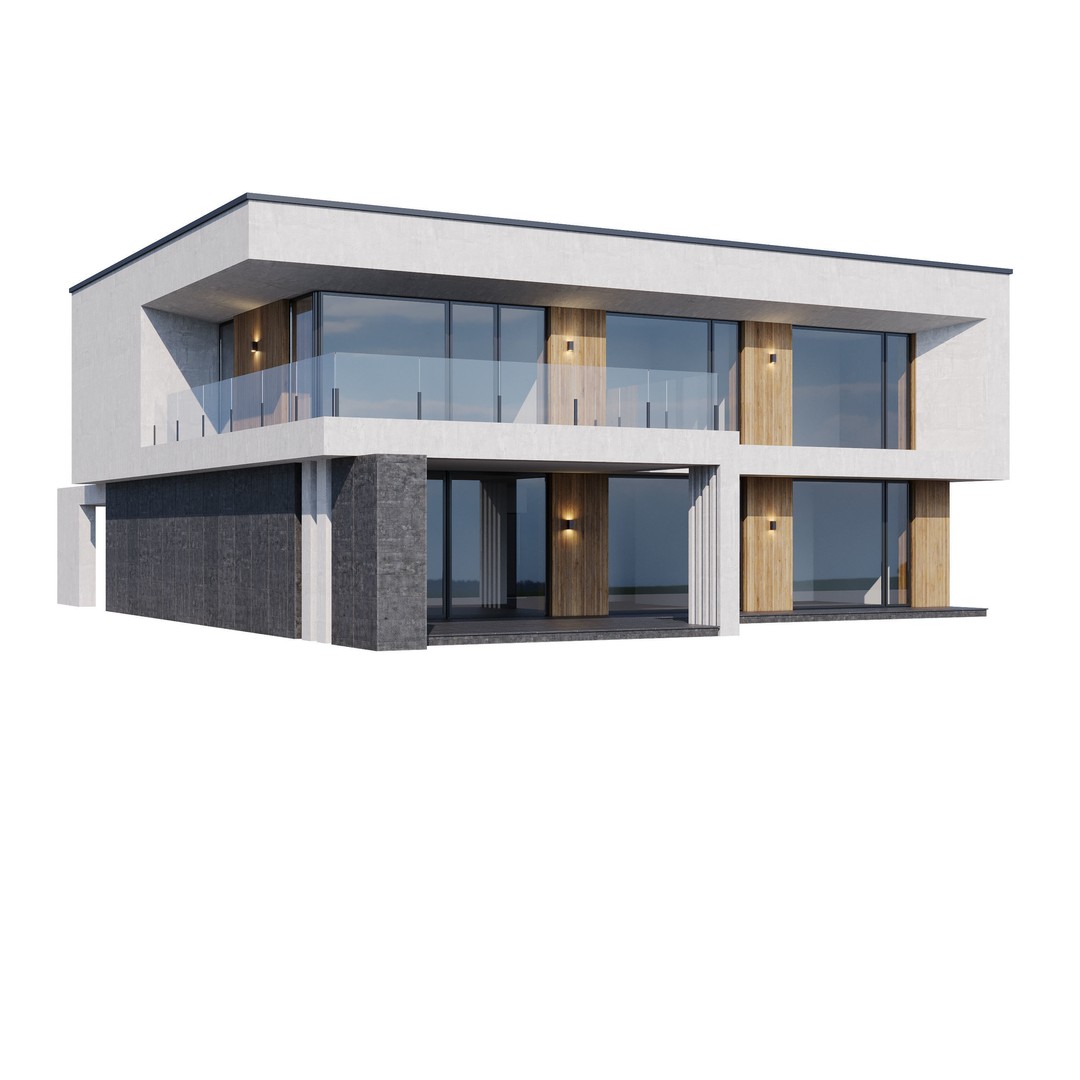Modern House 3D Model – Contemporary Mansion with PBR Textures, FBX - View 11