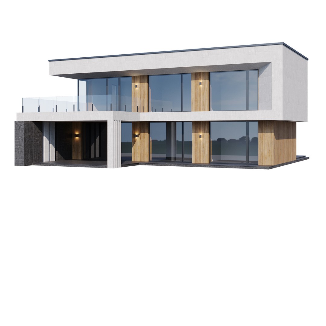 Modern House 3D Model – Contemporary Mansion with PBR Textures, FBX - View 12