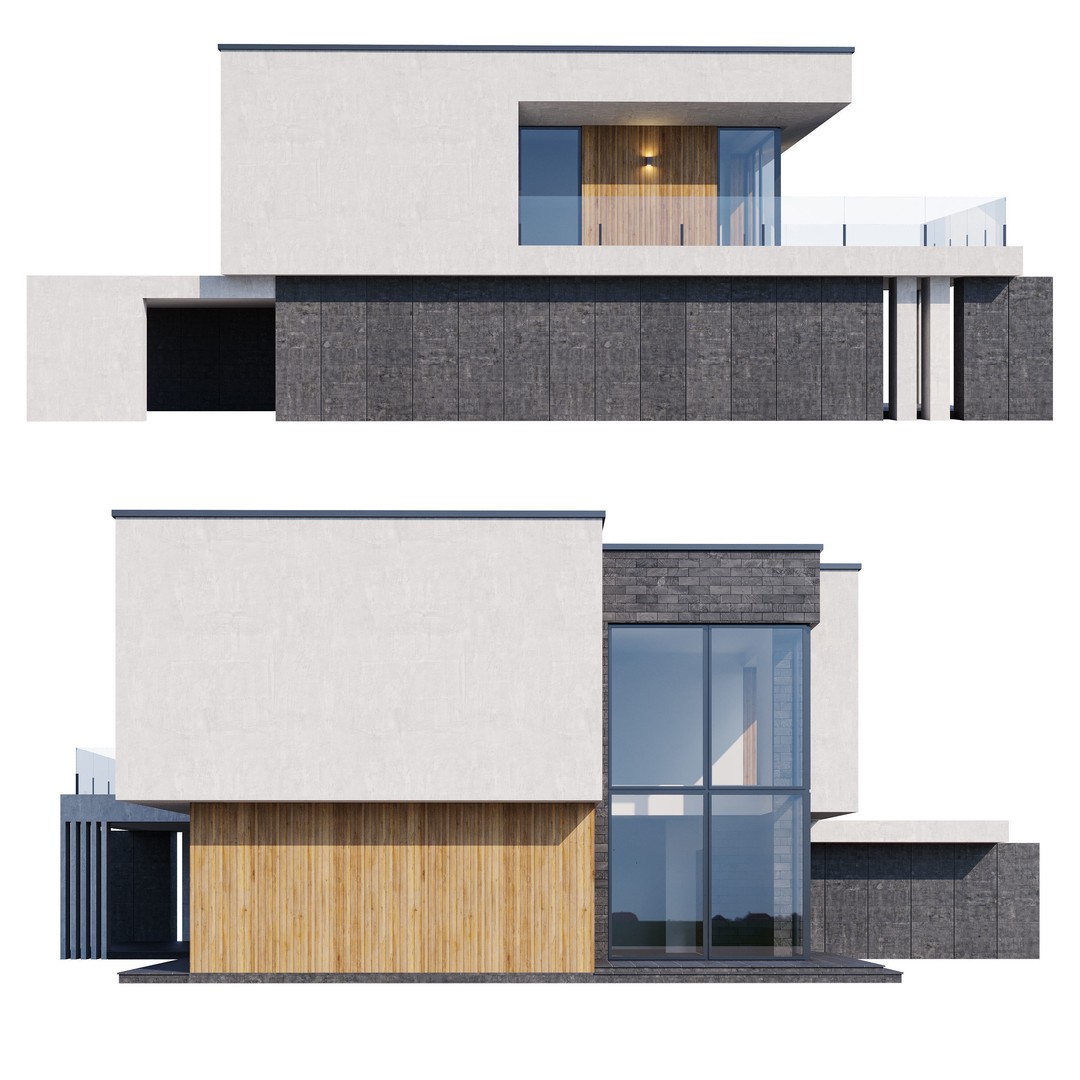 Modern House 3D Model – Contemporary Mansion with PBR Textures, FBX - View 15