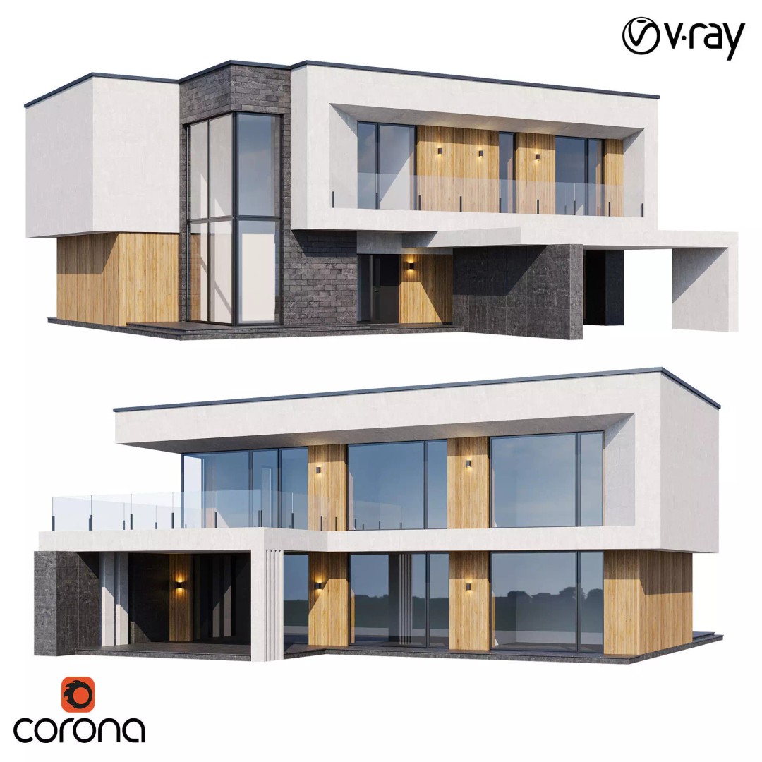 Modern House 3D Model – Contemporary Mansion with PBR Textures, FBX - View 2