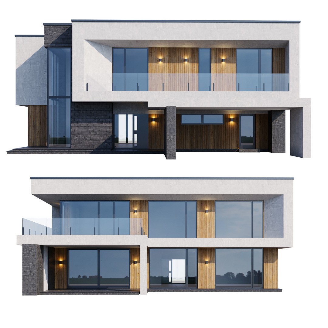 Modern House 3D Model – Contemporary Mansion with PBR Textures, FBX - View 4