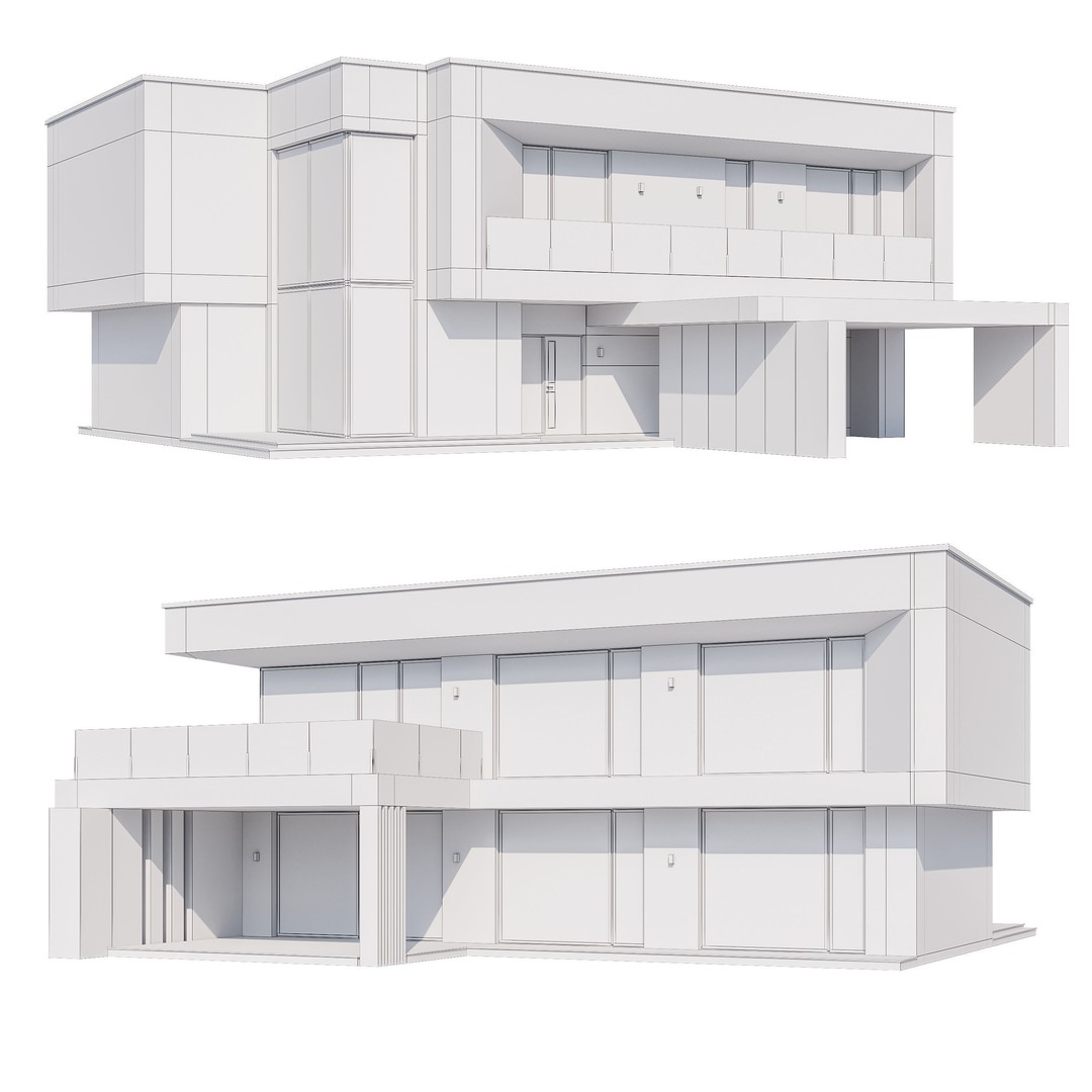 Modern House 3D Model – Contemporary Mansion with PBR Textures, FBX - View 7