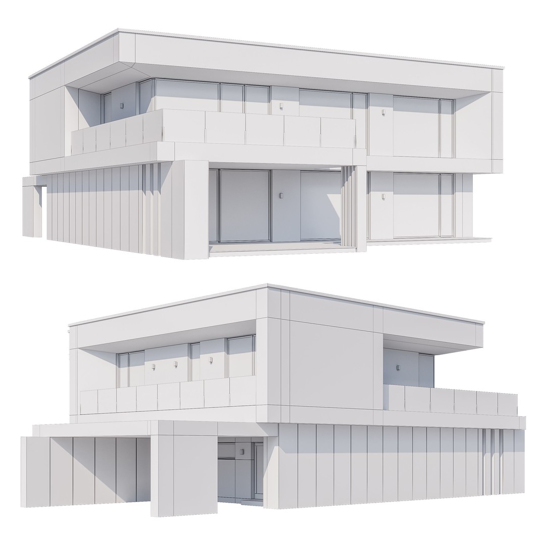 Modern House 3D Model – Contemporary Mansion with PBR Textures, FBX - View 8