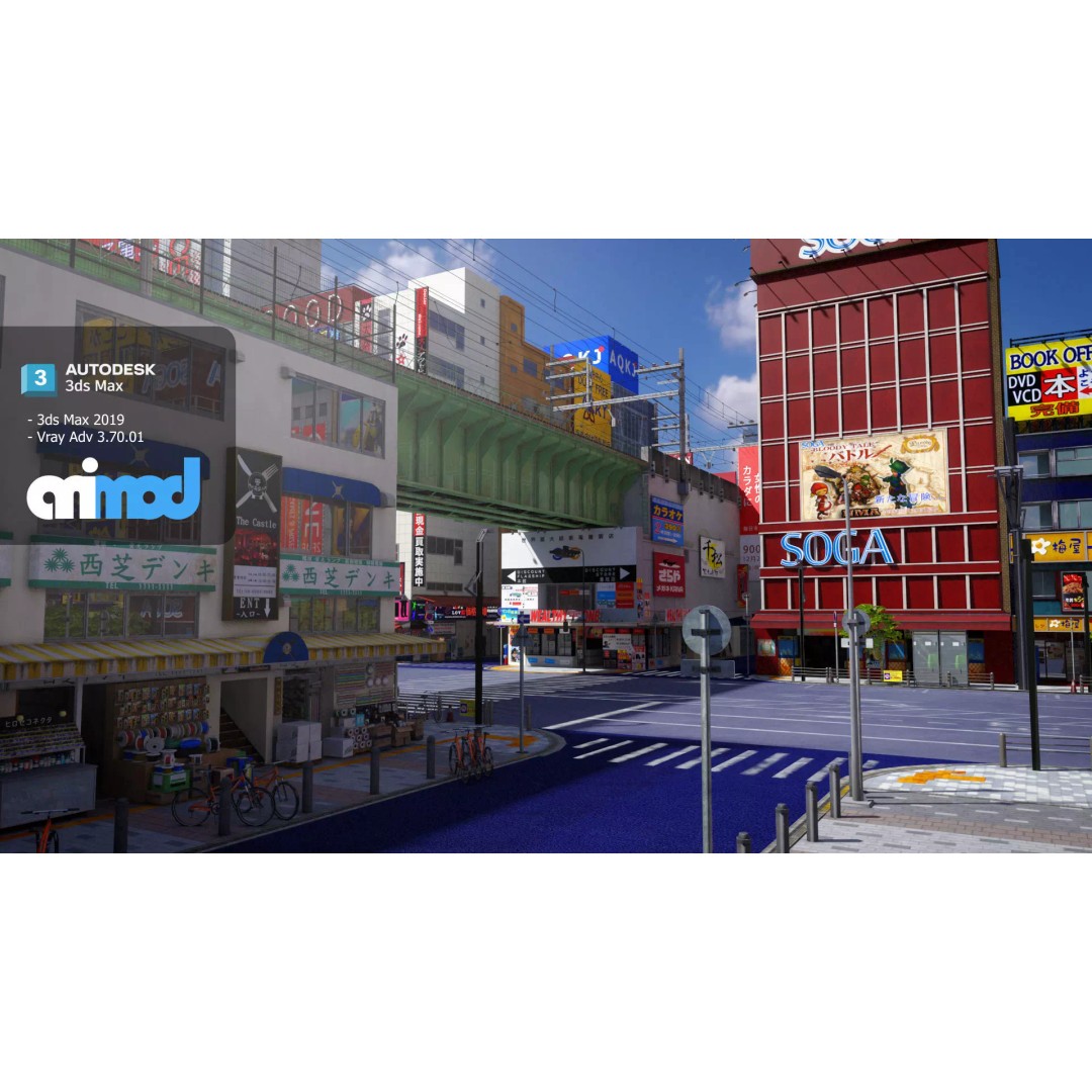 Akihabara Street 3D Model – Detailed Urban Environment, FBX & Max - View 2