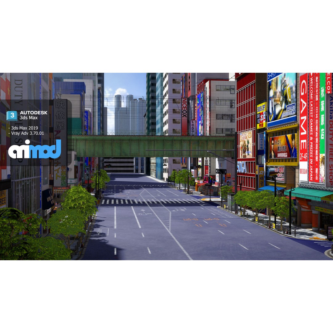 Akihabara Street 3D Model – Detailed Urban Environment, FBX & Max - View 3