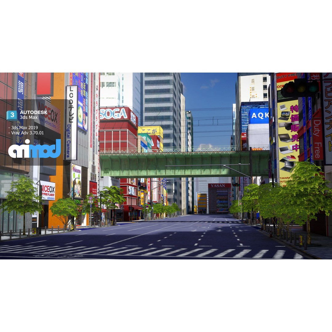 Akihabara Street 3D Model – Detailed Urban Environment, FBX & Max - View 4