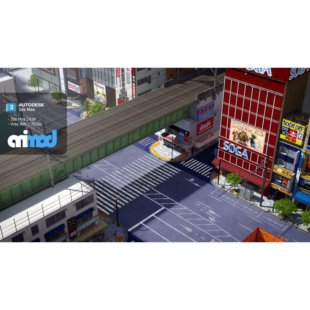 Akihabara Street 3D Model – Detailed Urban Environment, FBX & Max - View 5