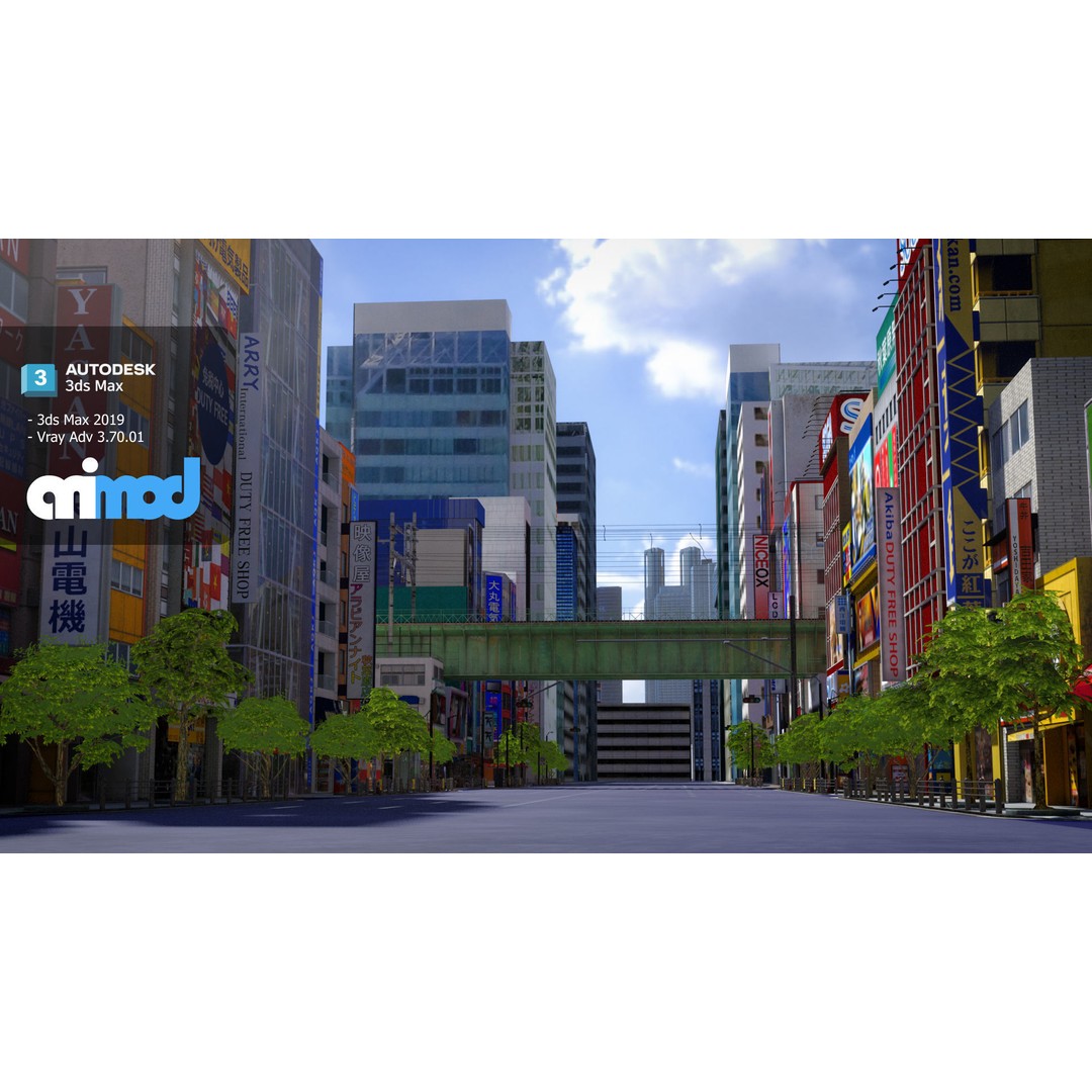 Akihabara Street 3D Model – Detailed Urban Environment, FBX & Max - View 6