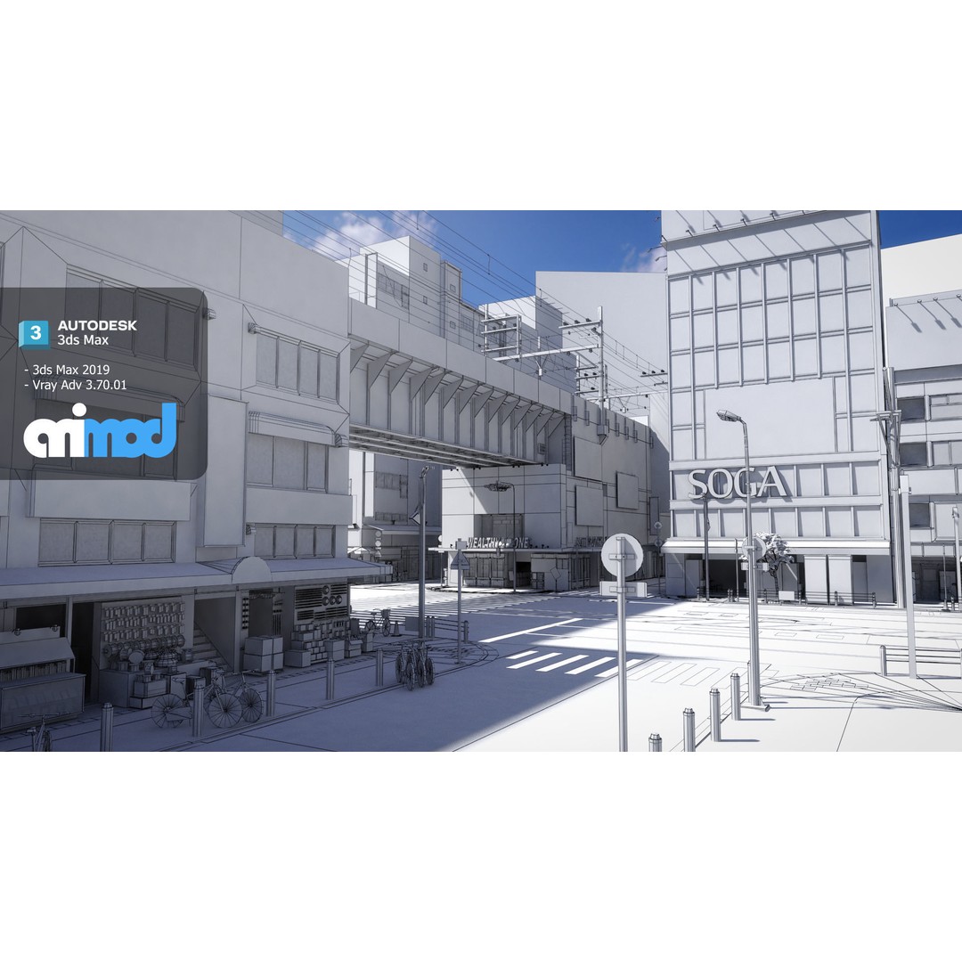 Akihabara Street 3D Model – Detailed Urban Environment, FBX & Max - View 7