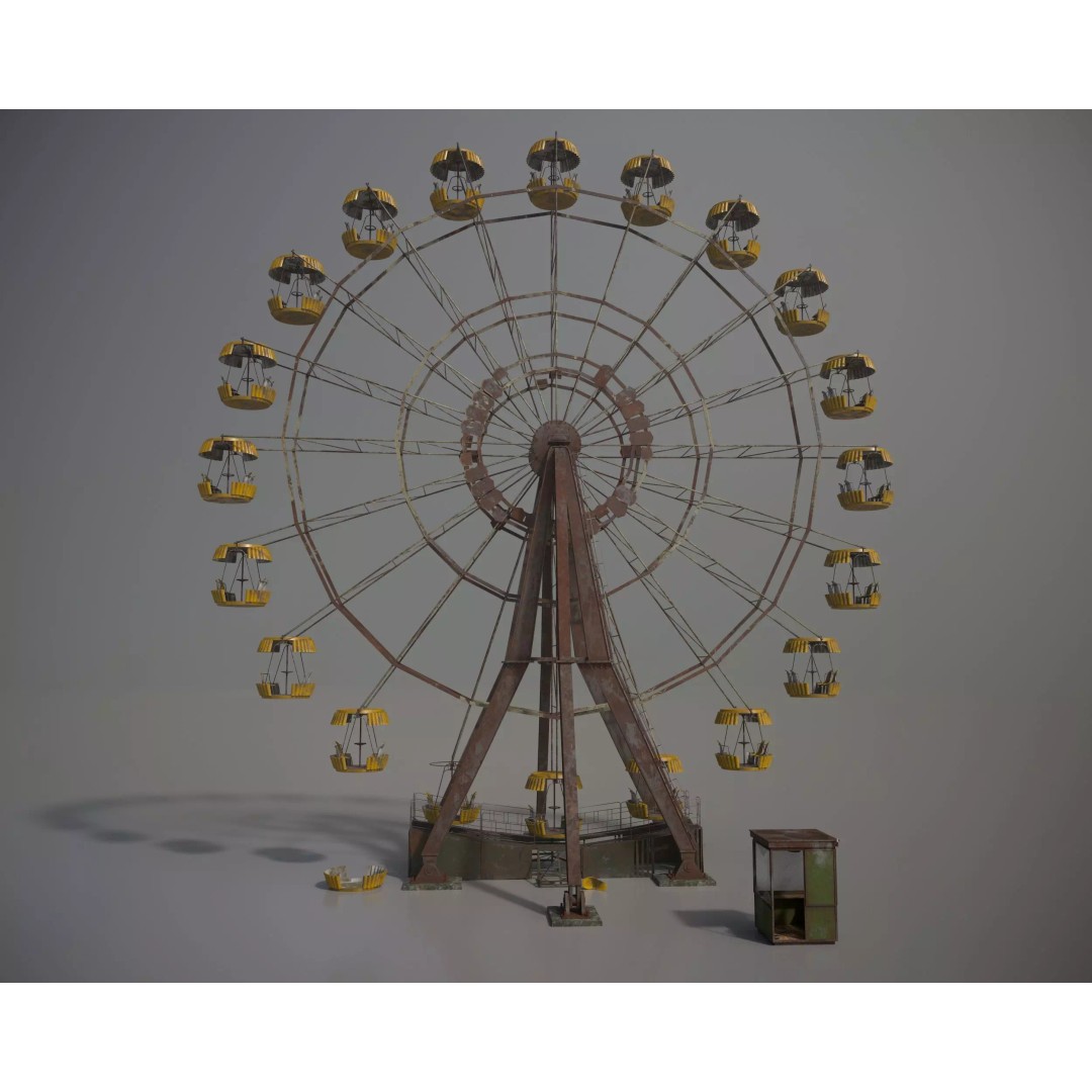 Old Ferris Wheel 3D Model – Low Poly PBR Game Asset, FBX - View 2