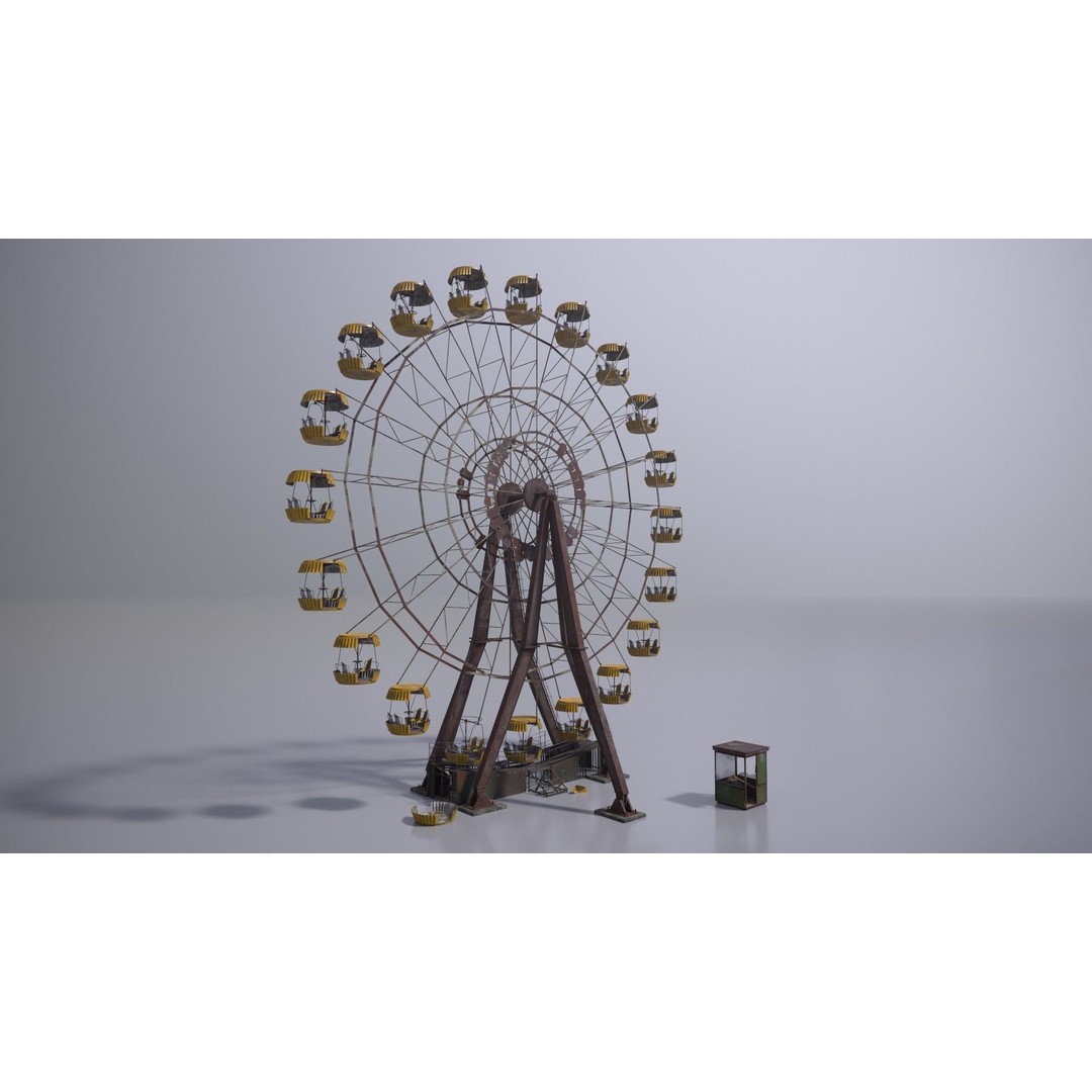 Old Ferris Wheel 3D Model – Low Poly PBR Game Asset, FBX - View 5