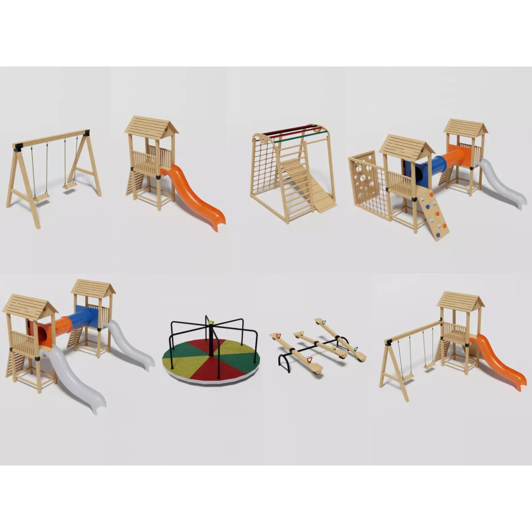 Playground Equipment 3D Model – Low Poly Outdoor Pack, FBX, OBJ - View 2