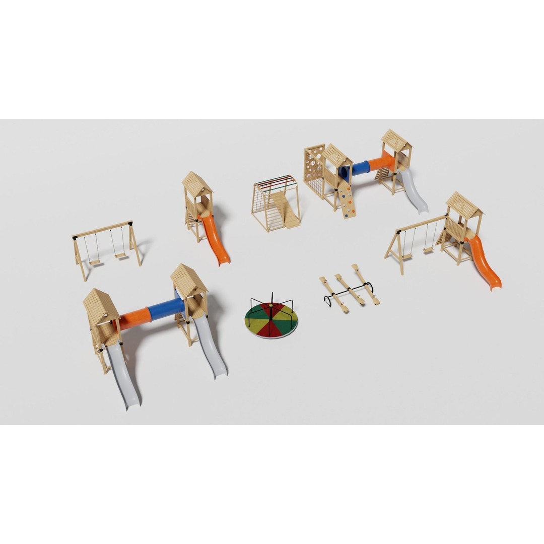 Playground Equipment 3D Model – Low Poly Outdoor Pack, FBX, OBJ - View 3