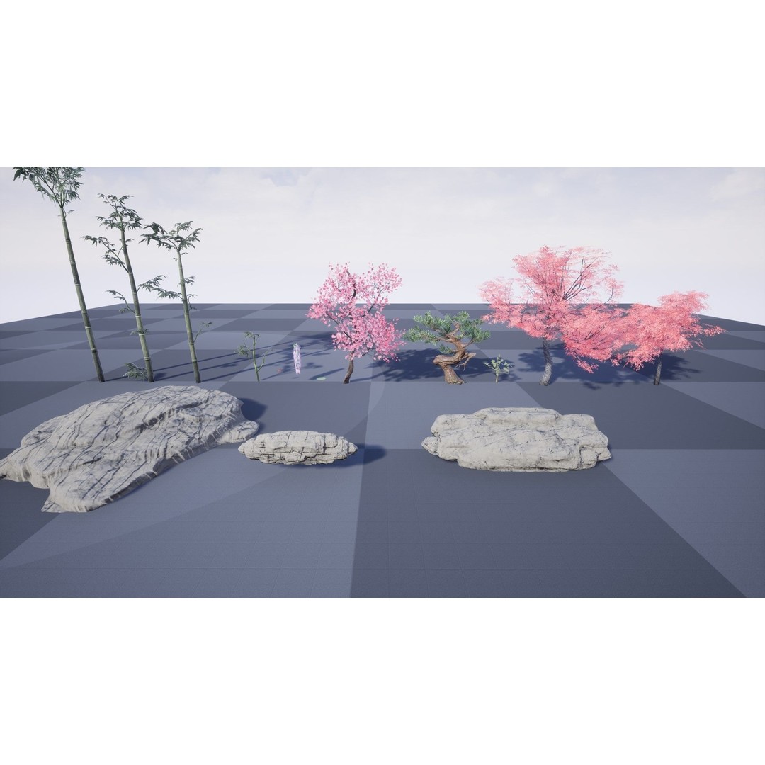 Japanese Plants 3D Model – Low Poly Environment Assets, FBX