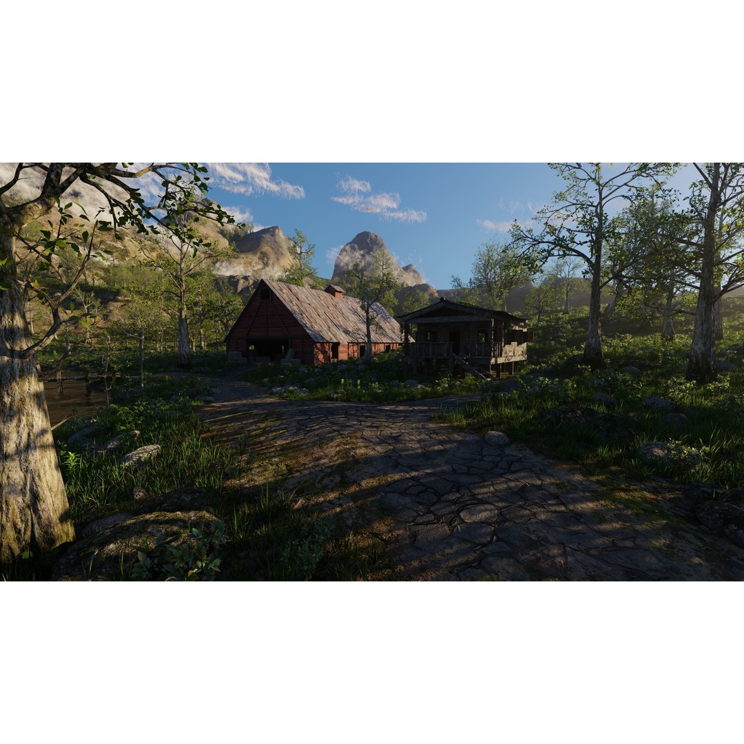 Medieval Pathway Scene 3D Model – High Poly Environment for Blender - View 3