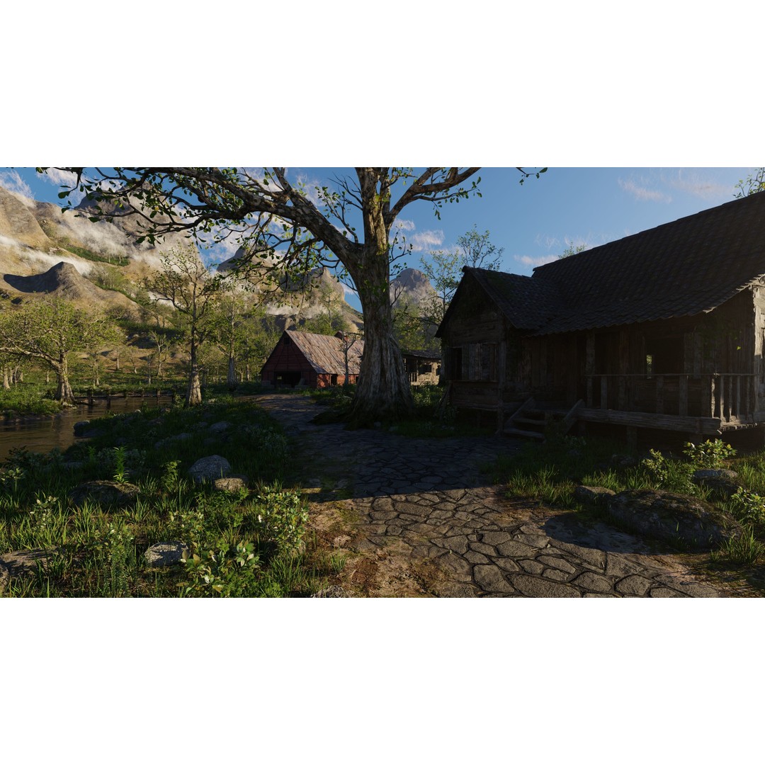 Medieval Pathway Scene 3D Model – High Poly Environment for Blender - View 4