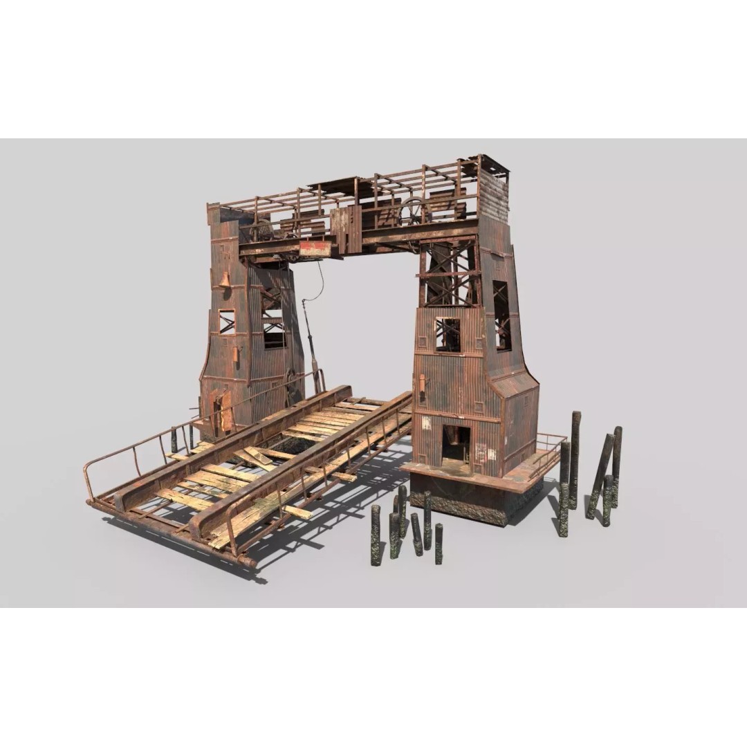 Abandoned Port 3D Model – Realistic PBR Textures, FBX & OBJ Formats - View 2