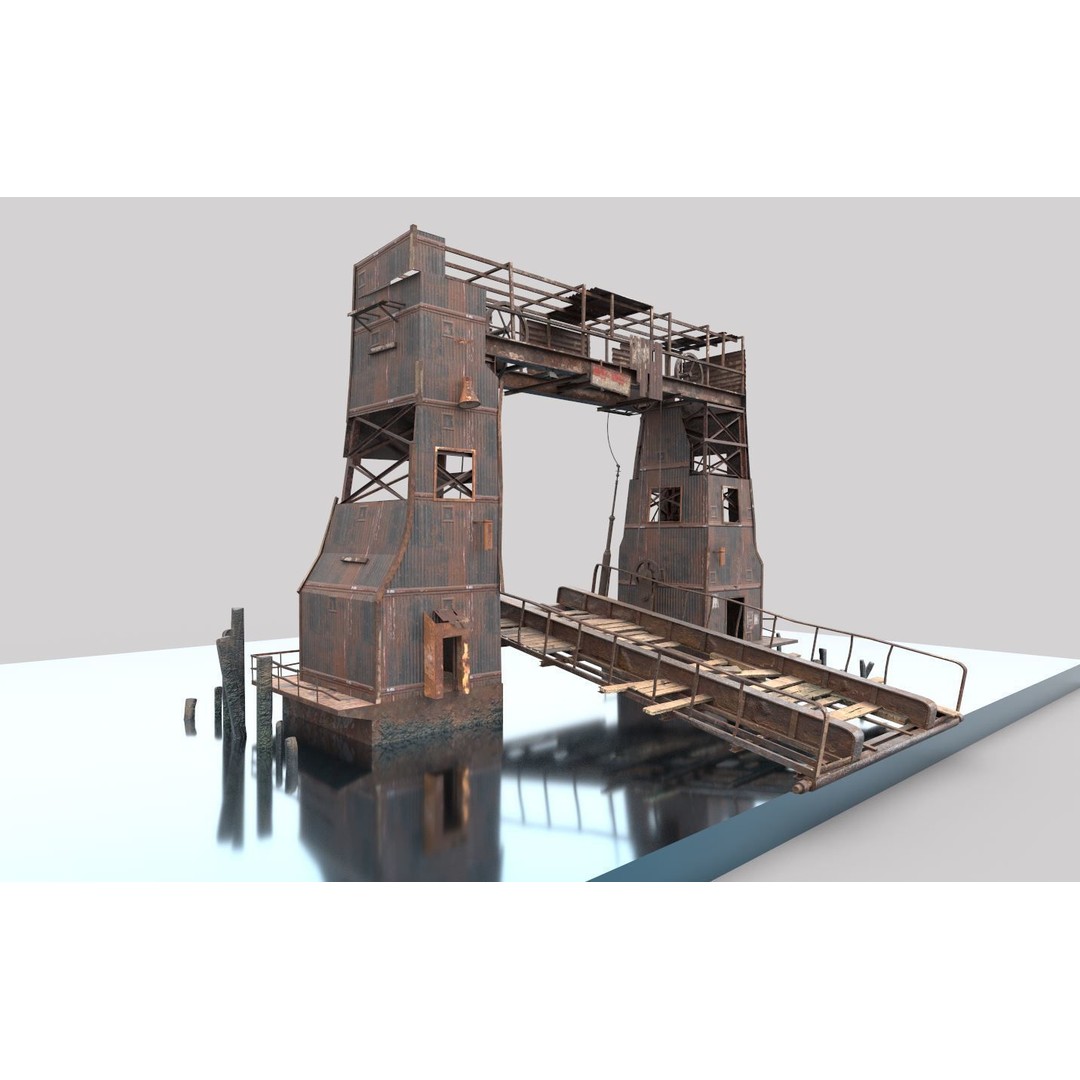 Abandoned Port 3D Model – Realistic PBR Textures, FBX & OBJ Formats - View 3