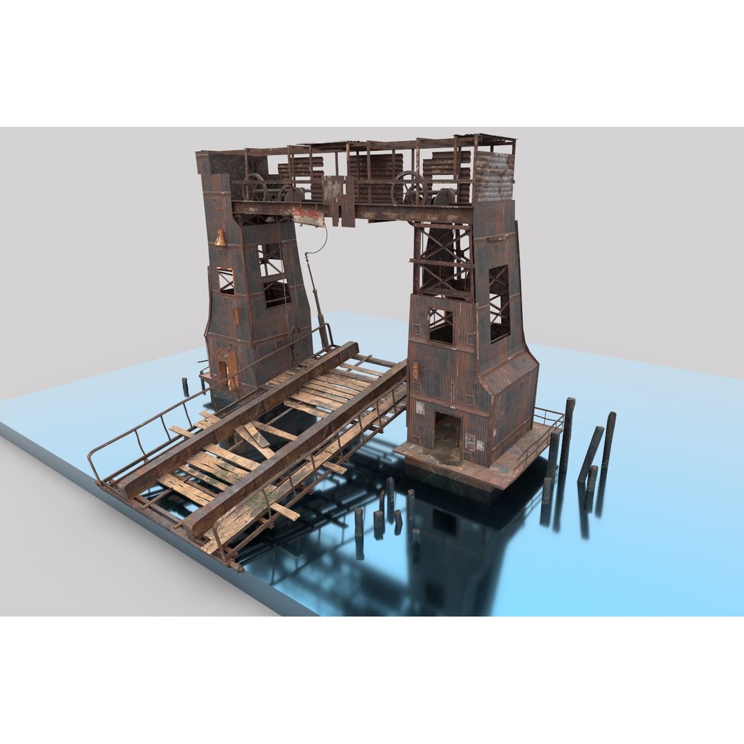 Abandoned Port 3D Model – Realistic PBR Textures, FBX & OBJ Formats - View 4