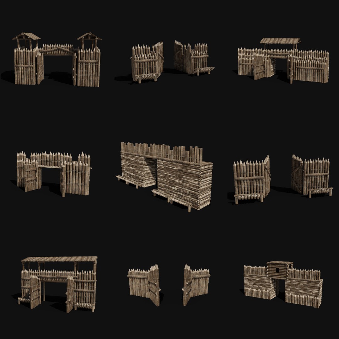 Wooden Gate 3D Model – Low Poly Medieval Fantasy Asset, FBX, OBJ