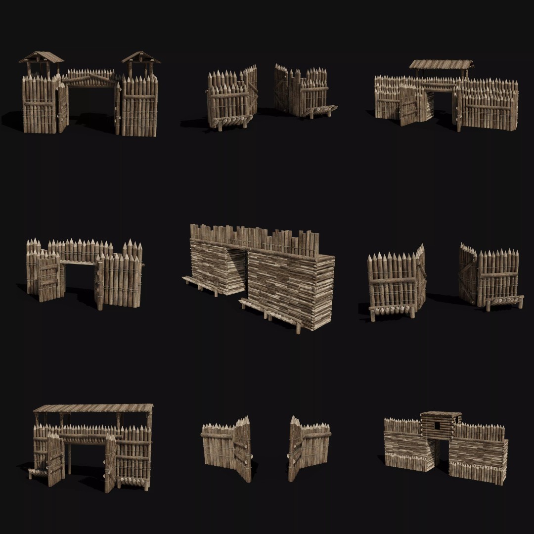 Wooden Gate 3D Model – Low Poly Medieval Fantasy Asset, FBX, OBJ - View 2