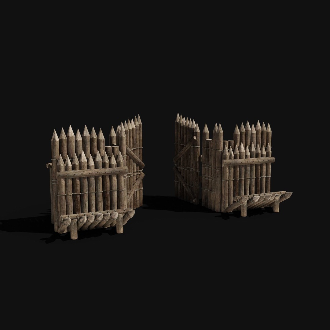 Wooden Gate 3D Model – Low Poly Medieval Fantasy Asset, FBX, OBJ - View 3