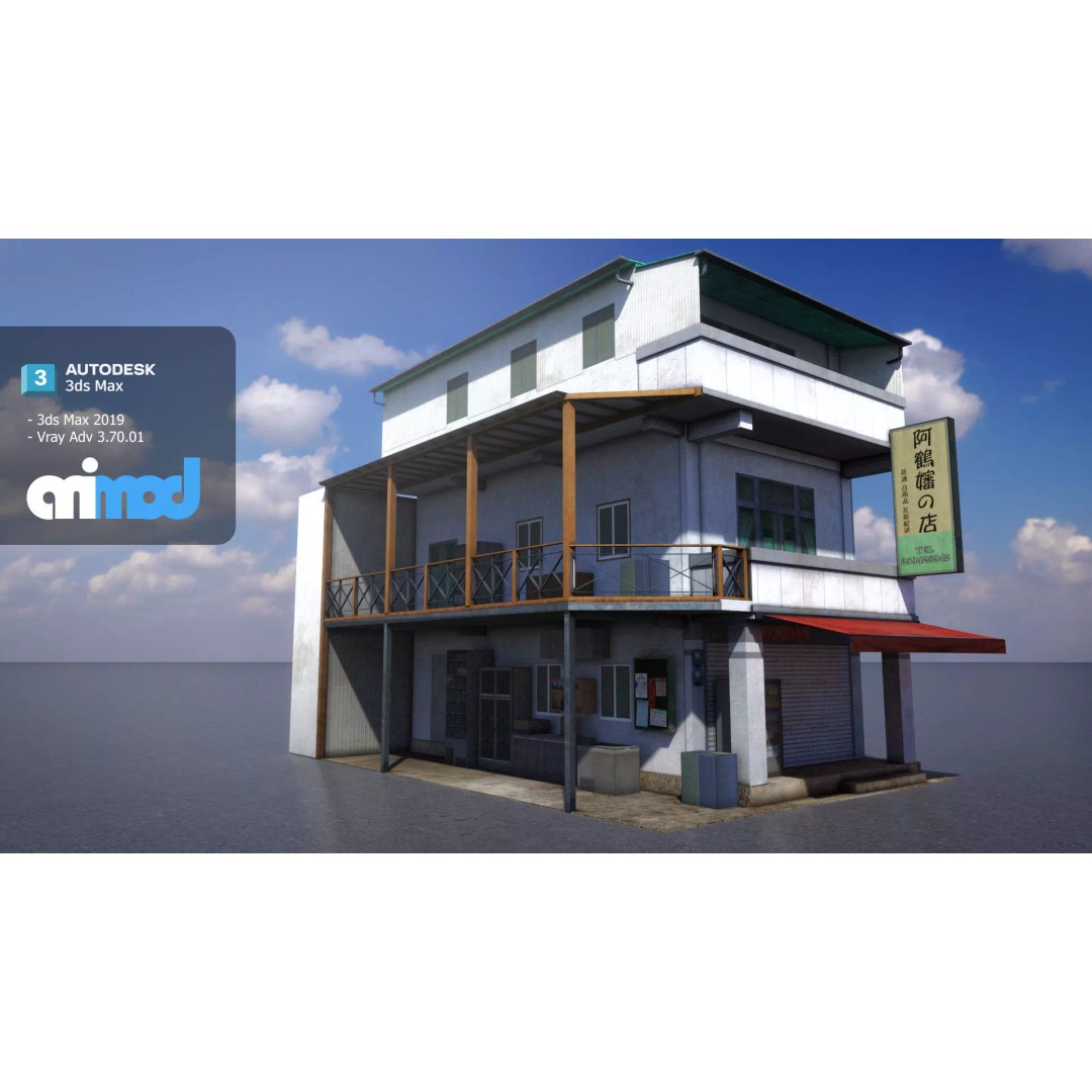 Asian House 3D Model – Japanese Style Exterior with PBR Textures - View 2