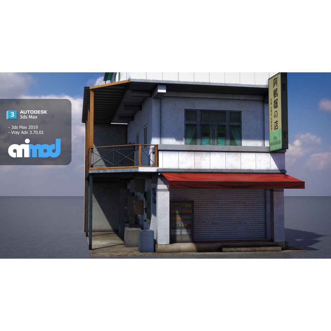 Asian House 3D Model – Japanese Style Exterior with PBR Textures - View 3