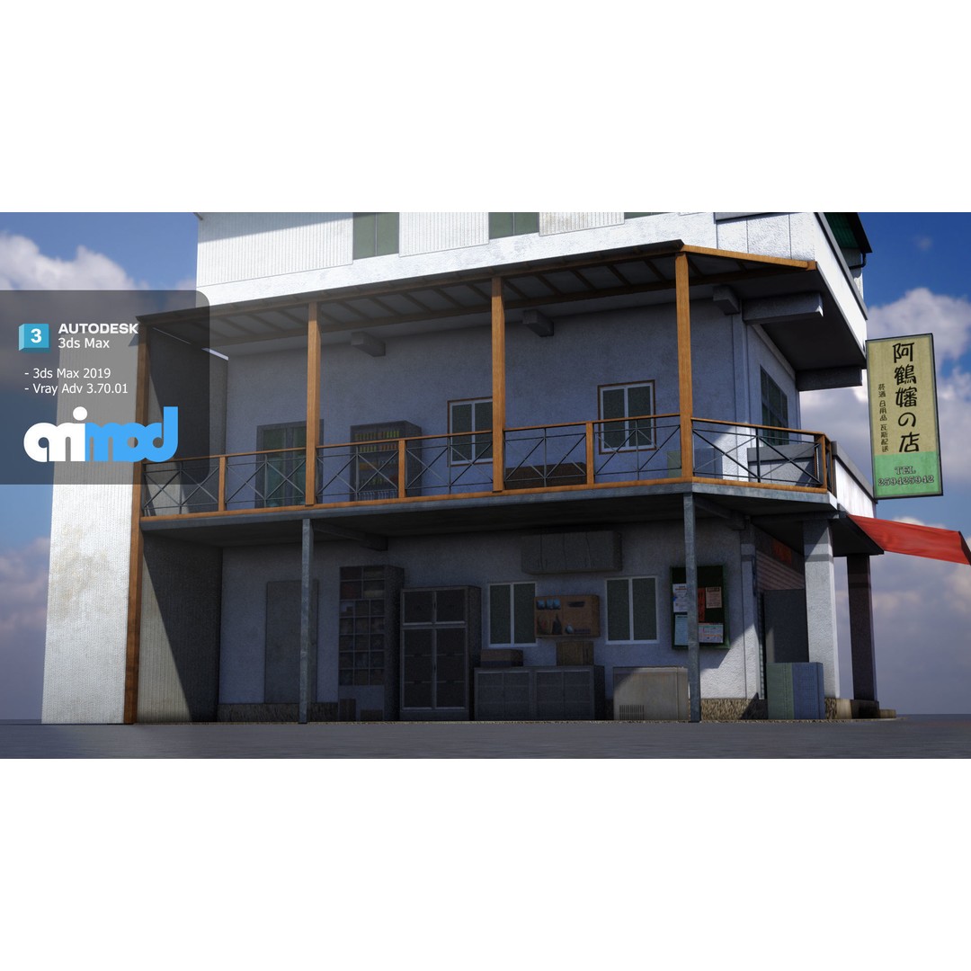 Asian House 3D Model – Japanese Style Exterior with PBR Textures - View 4