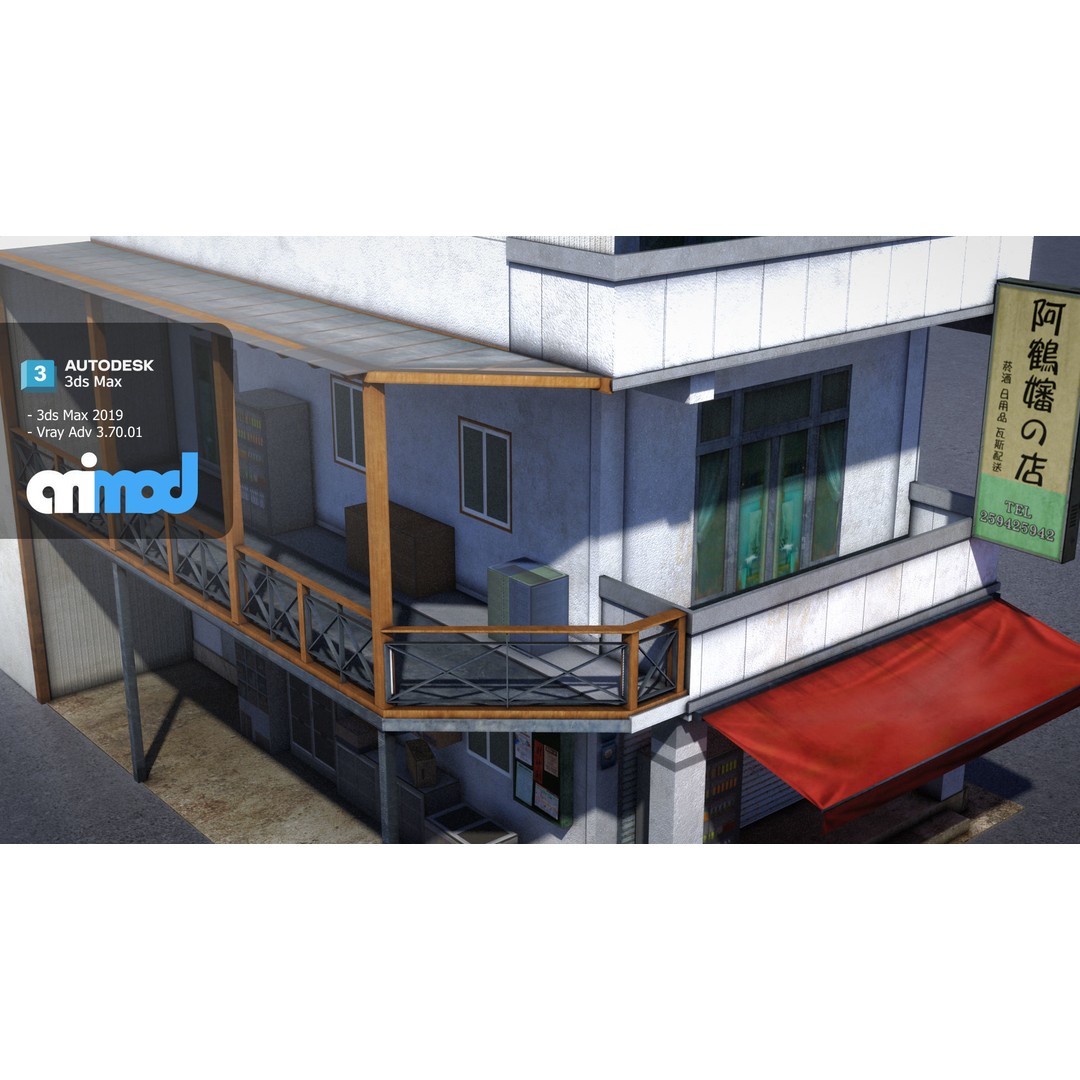 Asian House 3D Model – Japanese Style Exterior with PBR Textures - View 5