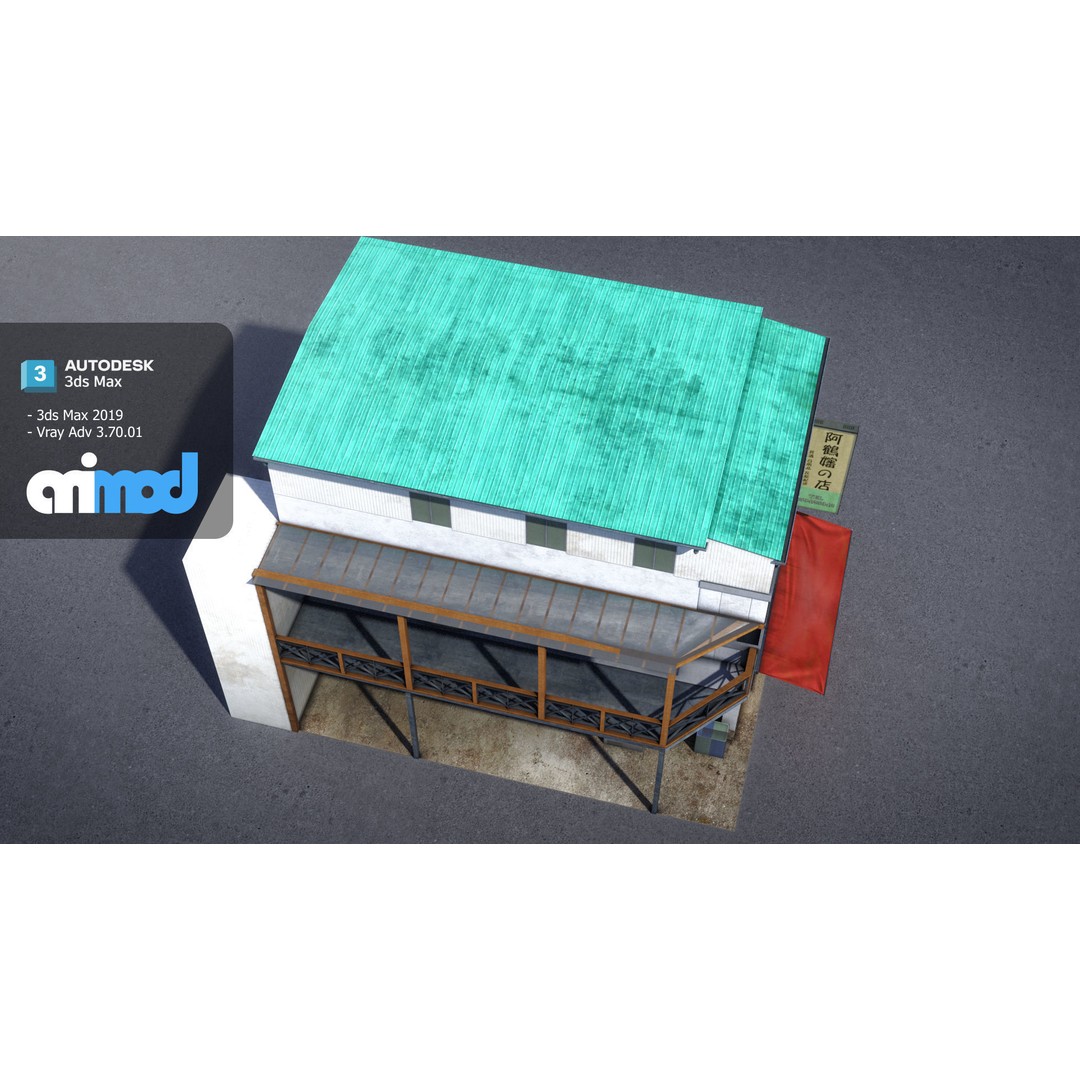 Asian House 3D Model – Japanese Style Exterior with PBR Textures - View 6