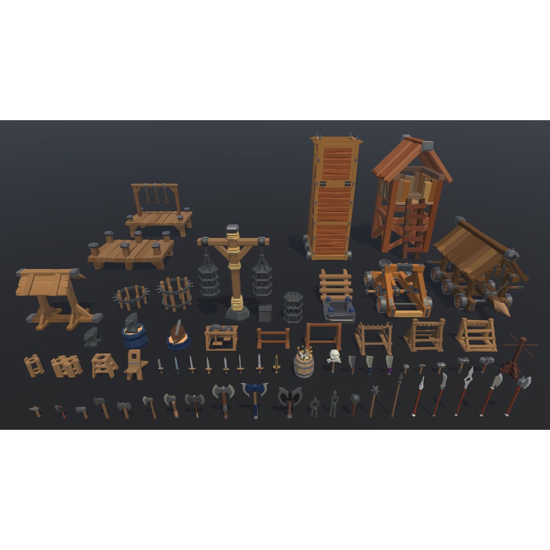Medieval Props 3D Model – Low Poly Game Asset, 480 FBX Items - View 4