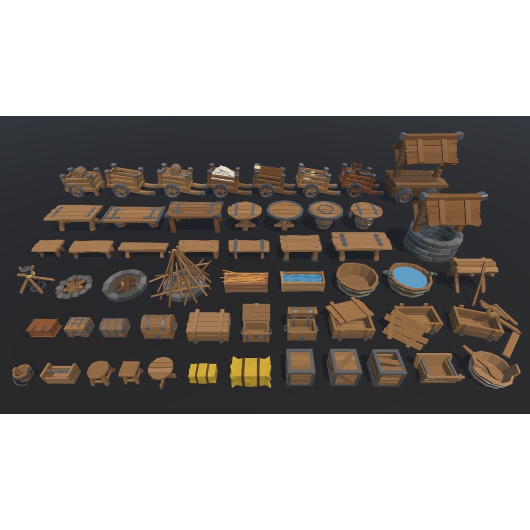 Medieval Props 3D Model – Low Poly Game Asset, 480 FBX Items - View 5