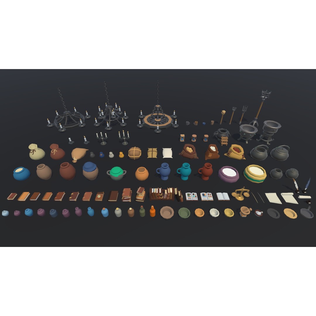 Medieval Props 3D Model – Low Poly Game Asset, 480 FBX Items - View 6