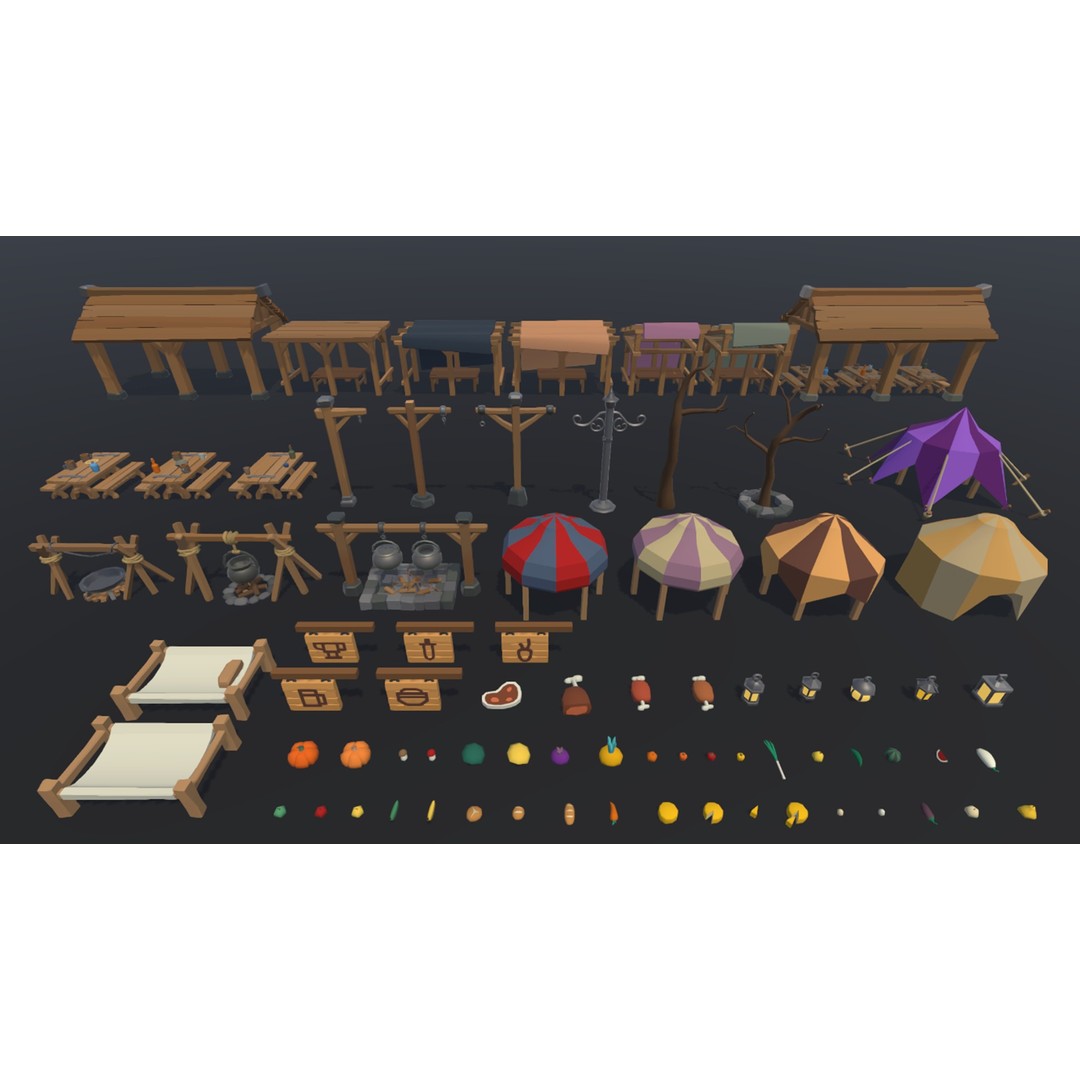 Medieval Props 3D Model – Low Poly Game Asset, 480 FBX Items - View 7