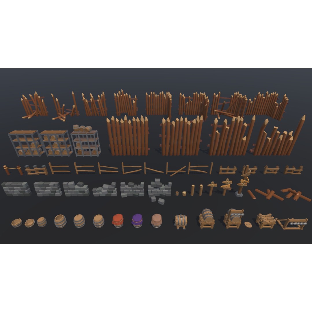 Medieval Props 3D Model – Low Poly Game Asset, 480 FBX Items - View 8