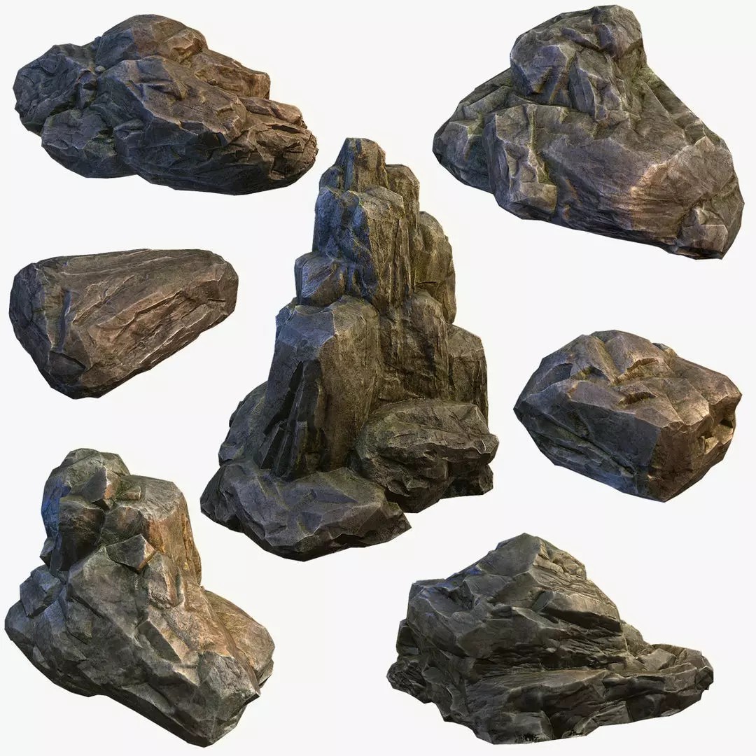 Mossy Boulders 3D Model – Low Poly Game Asset, FBX, PBR Textures - View 2