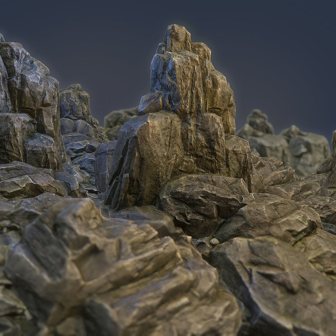 Mossy Boulders 3D Model – Low Poly Game Asset, FBX, PBR Textures - View 4