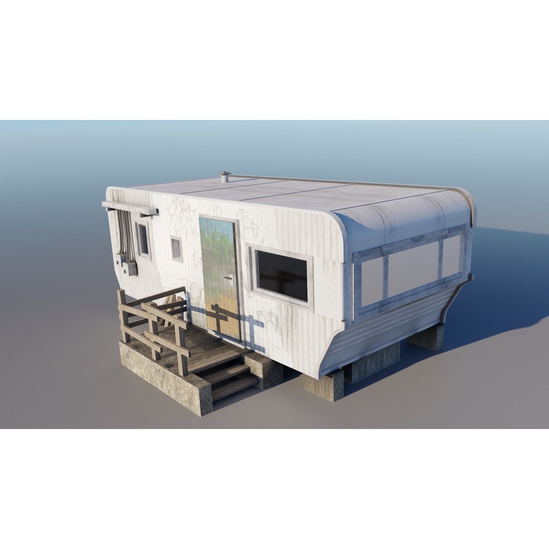 Trailer House 3D Model – Low Poly Game Asset, FBX & Blender - View 4