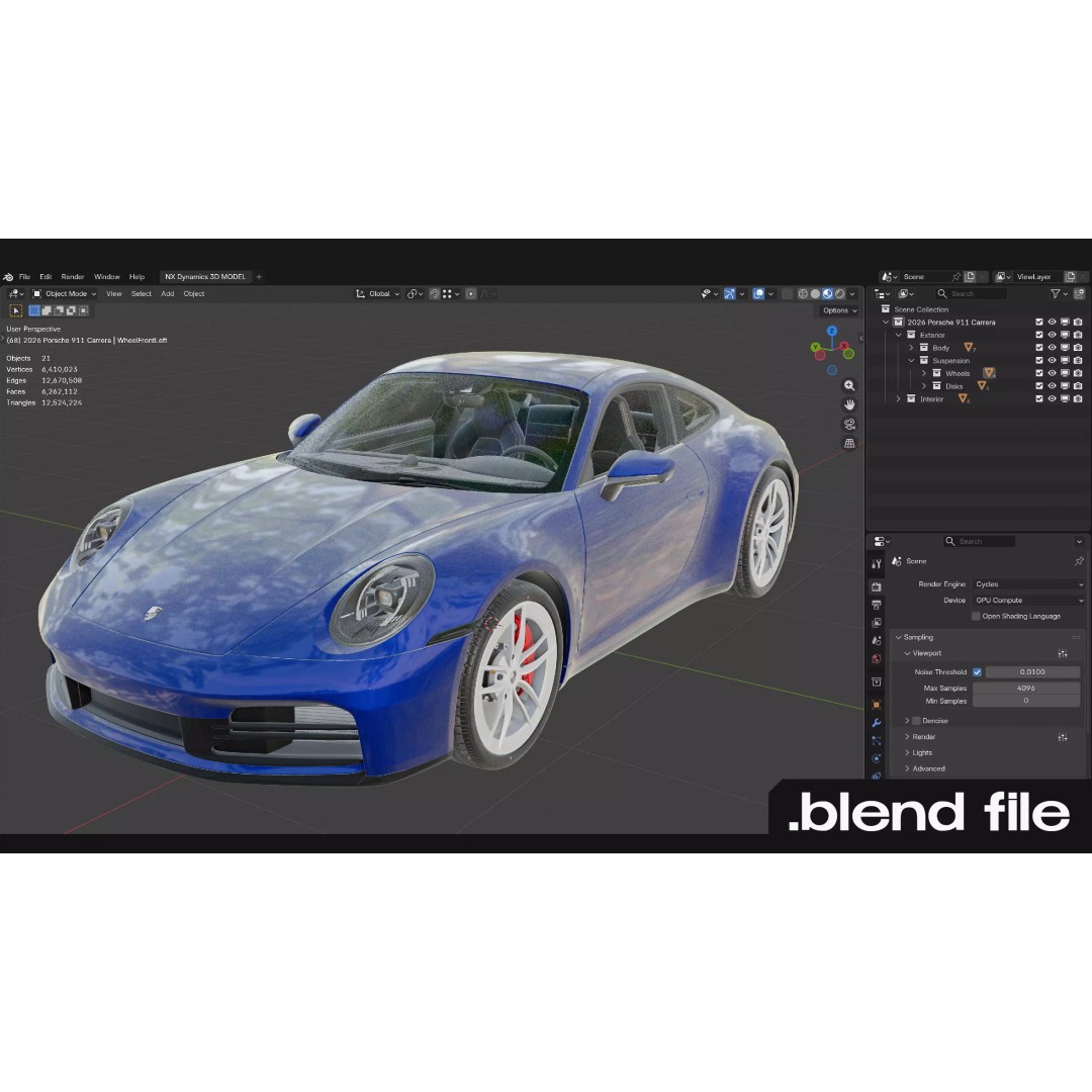 2026 Porsche 911 Carrera 3D Model – High Poly Game Asset, FBX, Blender - View 36